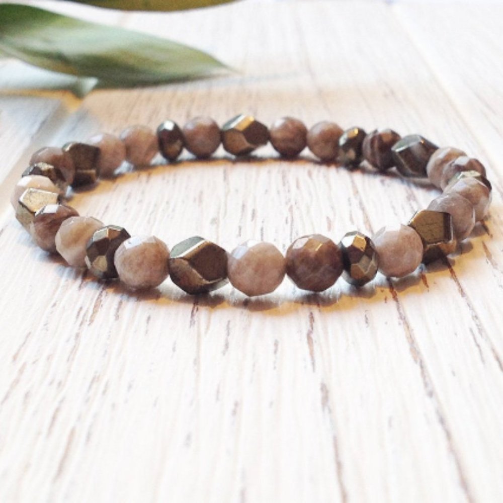NWT Jasper and Pyrite Gemstones Bracelet 6mm